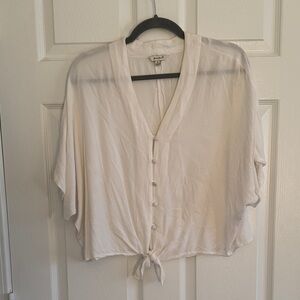 White Button Front Tie Blouse
